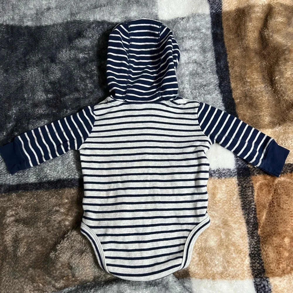 Striped Navy and White Kids One Piece Hoodie Onesie Shirt 3 Month 100% Cotton